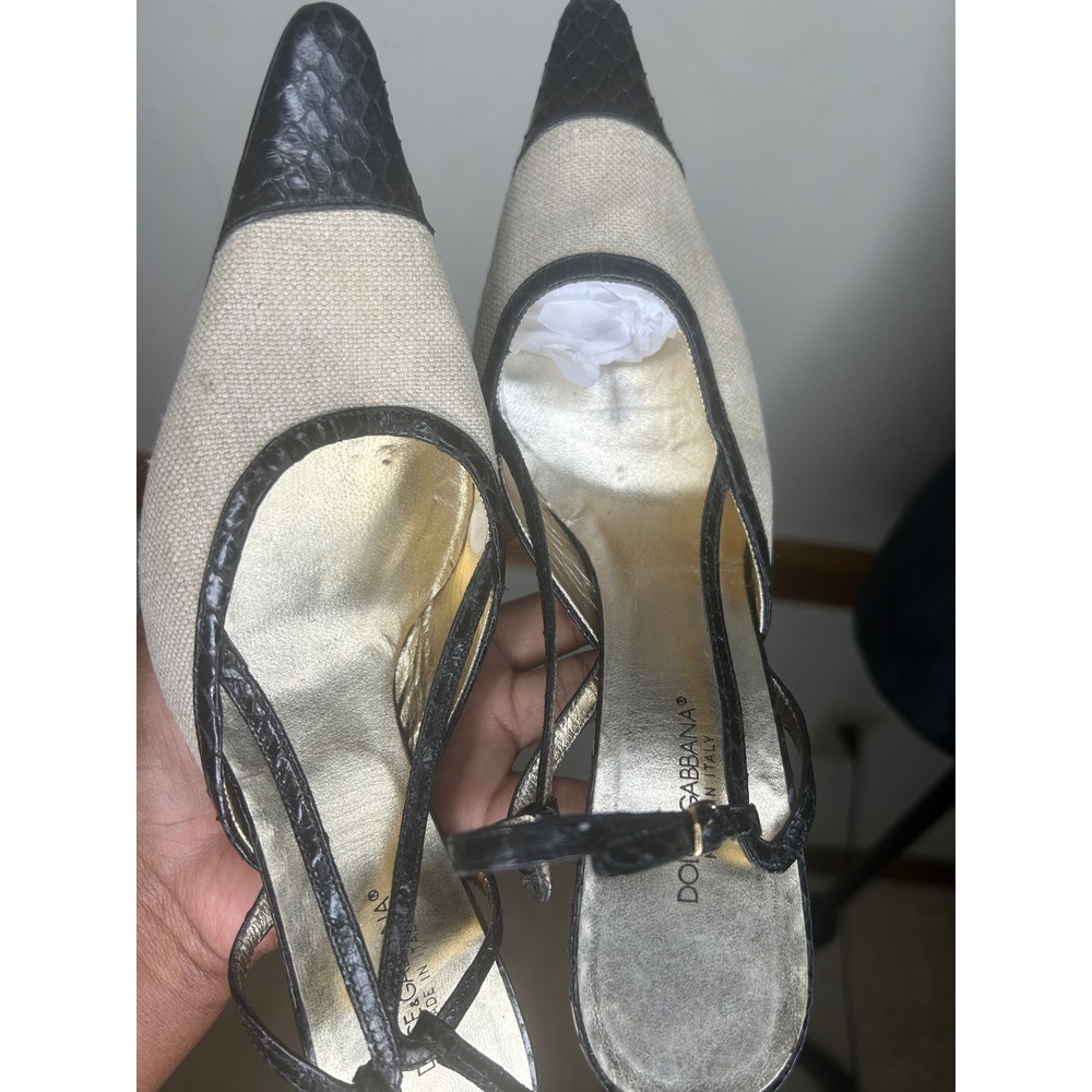 Dolce & Gabbana vintage Slingback Pumps Womens 38 EU Cream Black Snakeskin Heel‎ - Picture 11 of 17